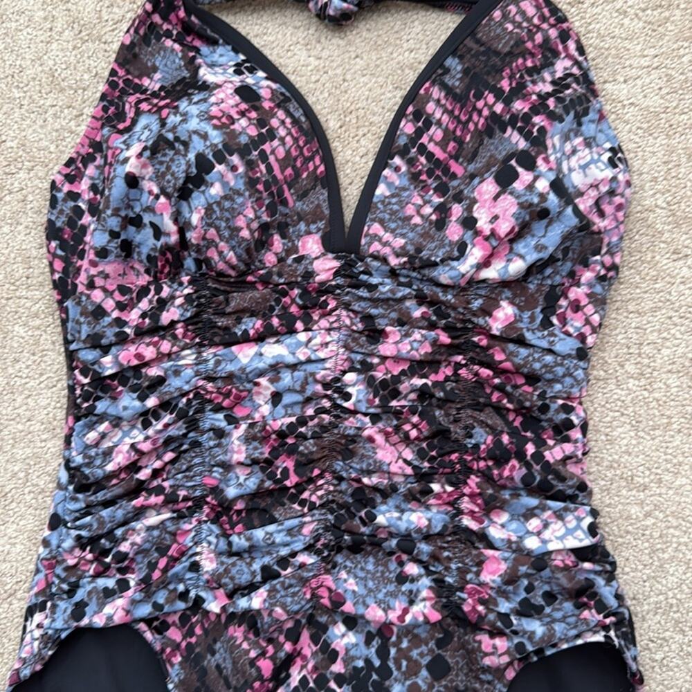 NWOT Magicsuit Python Danika Halter Tie Ruched One Piece Swimsuit Size 16 - Picture 2 of 8
